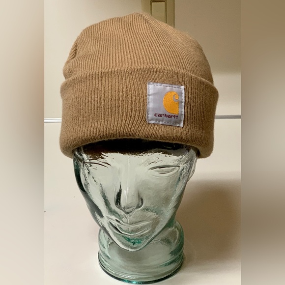 Adult Unisex One Size 100% Acrylic Cuffed CARHARTT Watch Cap Beige Tan Beanie - Picture 2 of 9